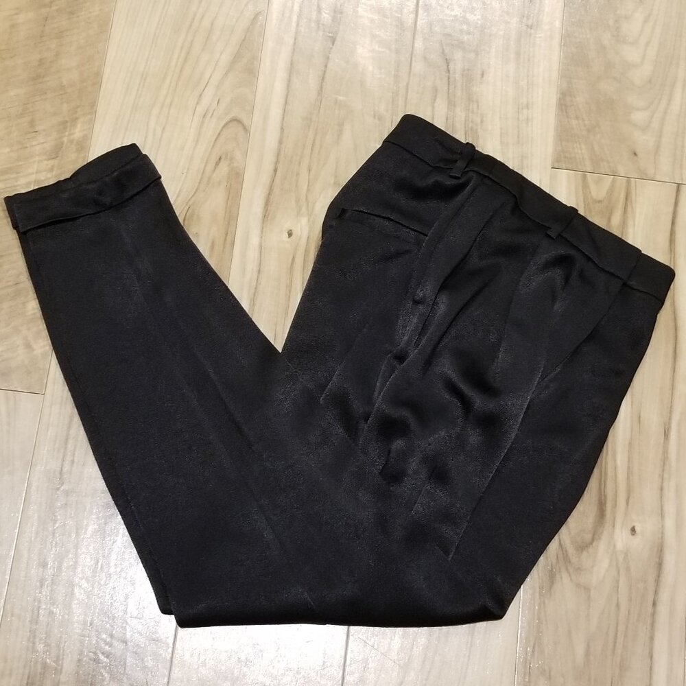 HM New Womens Dress Pant Sz 2 High Waist Pleated Tapered Cuffs NWT Black Shimmer - Picture 5 of 11